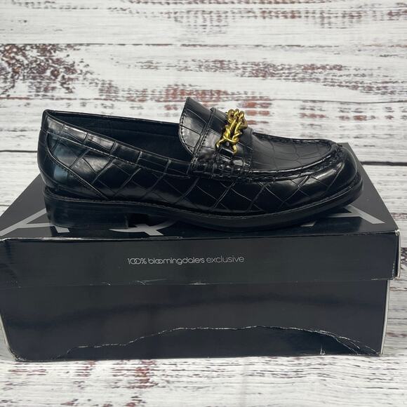 $118 Aqua Women's Size 6 Black  Perle Croc Embossed Loafers - Picture 2 of 9